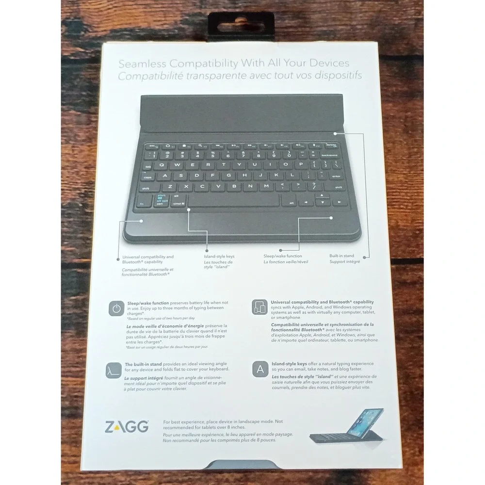ZAGG Messenger Universal 8 inch Wireless Bluetooth Keyboard Stand Apple‎ Android